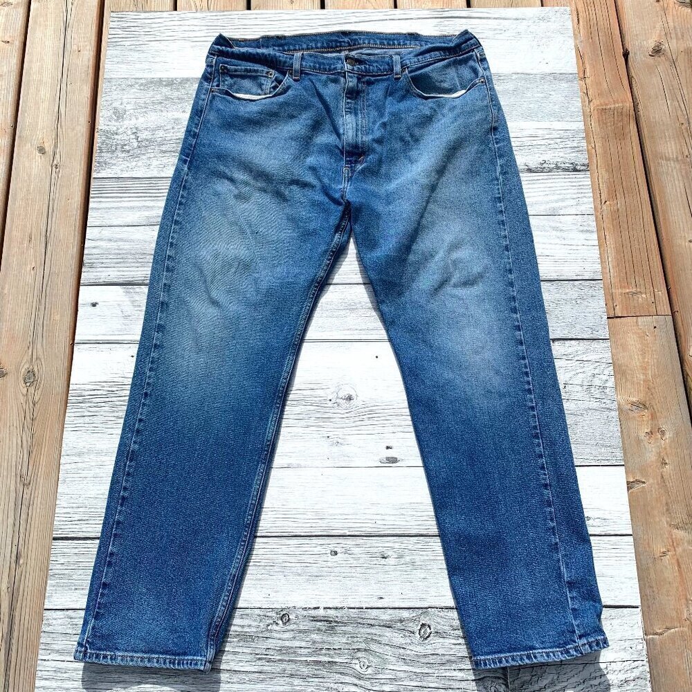 Levi's 505 Regular Fit Distressed Light Wash Denim Straight Leg Jeans